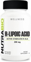 NutraBio R-Lipoic Acid Supplement, 200 mg -Active Stabilized R-ALA Supplement- Optimized Alfa Lipoic Acid Formula for Better Abors to Support Health and Wellness- 60 Capsules