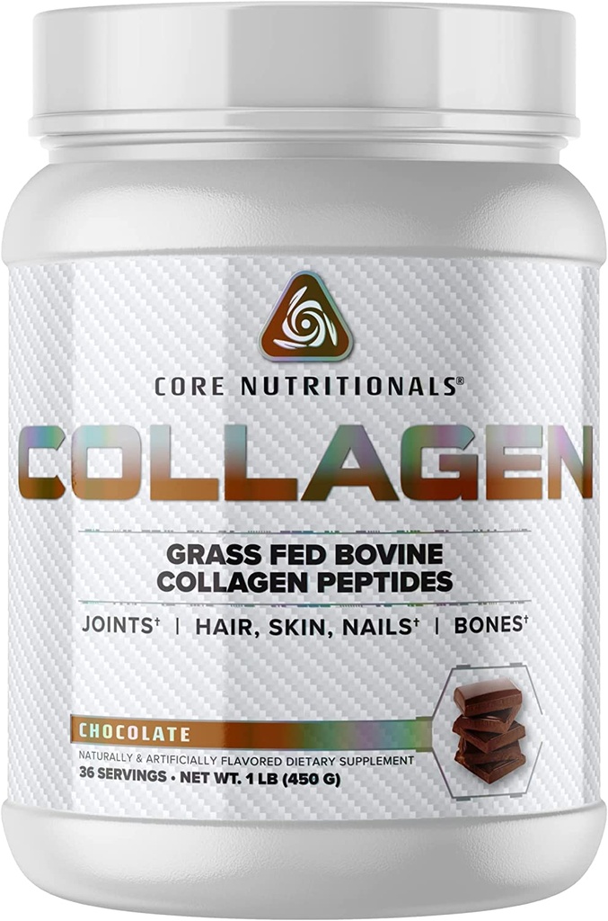 Core Nutritionals Hydrolyzed Collagen Peptides | Tip I & III from Grass Fed Bovine | Saç, Skin, & Nails | Bone & Ortak Destek | 1 Pound (Chocolate)