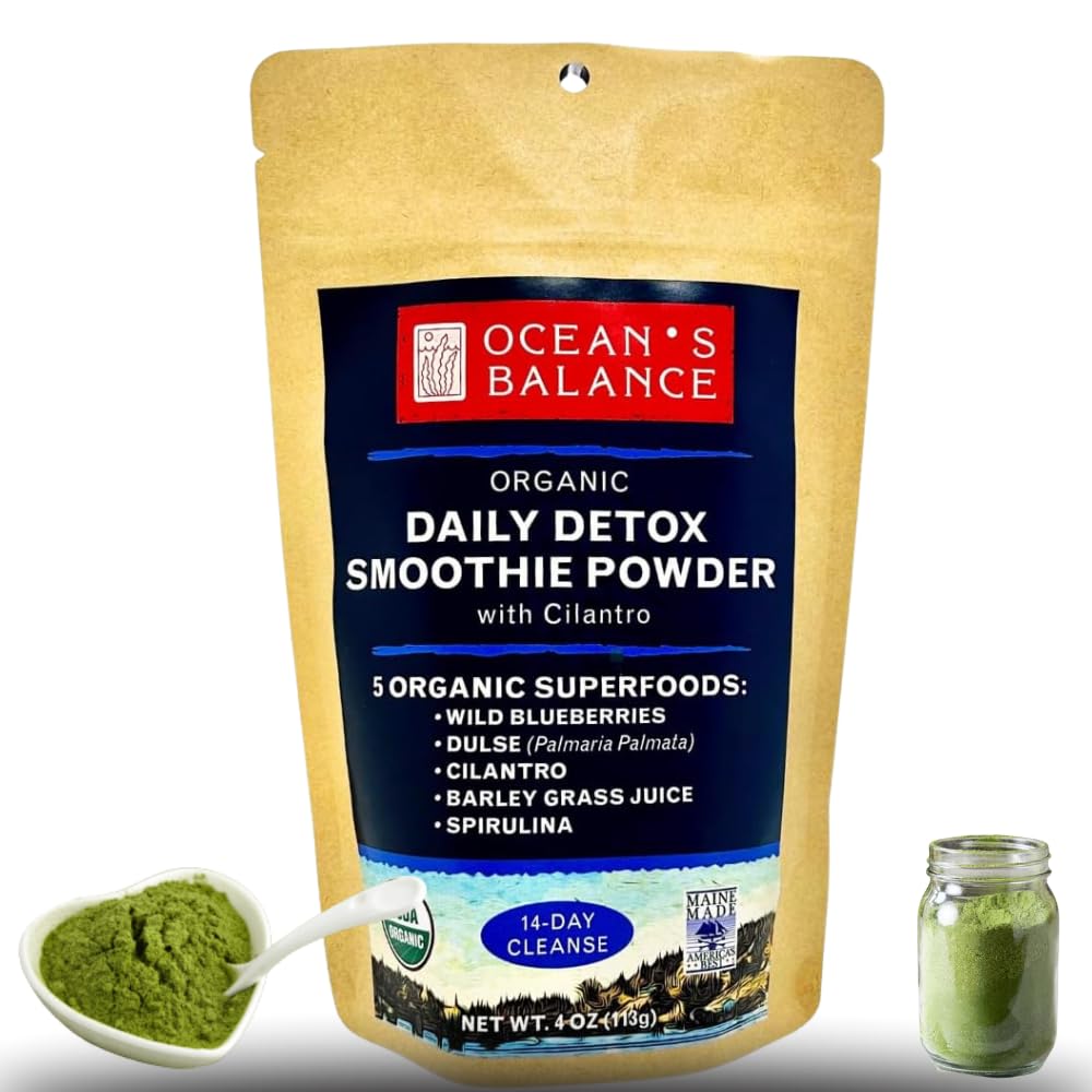 Ocean's Balance Daily Detox Smoothie Toz with Cilantro, Blueberry, Spirulina, Dulse Seaweed & Barley Grass Juice Toz - Easy Digested Smoothie Mix for Detox Cleanse (4 oz - 1 Pack)