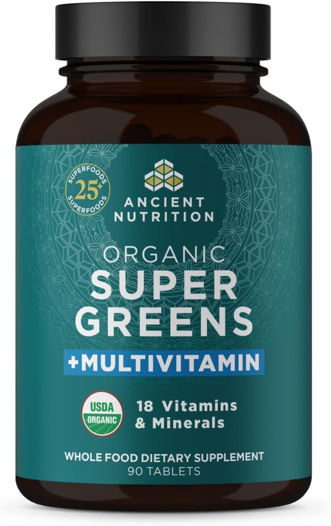 Eski Beslenme Supergreens Multivitamin Tabletleri, Organik Superfood Toz Gerçek Meyveler, Sebzeler ve Herbs, Digestive and Energy Support için, 90 Kont Count Count