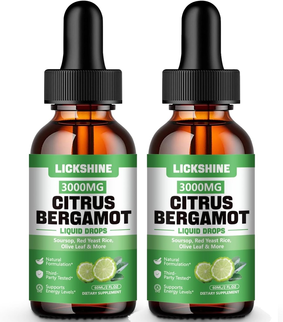 2 Pack 3000 mg Citrus Bergamot Liquid Drops - Yüksek Abvitamin - Immune Support Anti-Aging, Hight Cholesterol - Soursop Bitters, 4 Fl Oz Oz