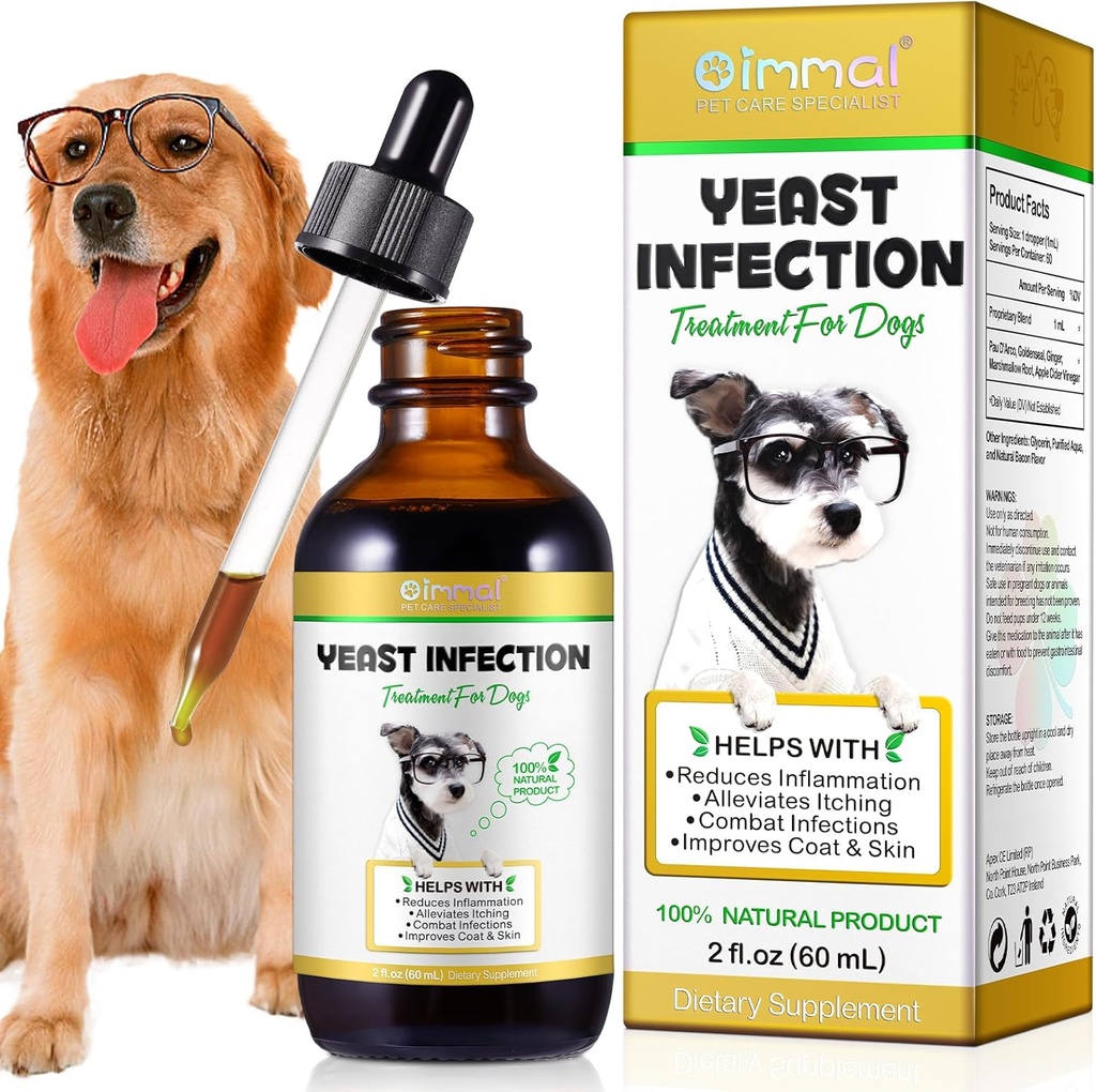 Dog Yeast Enfeksiyon Tedavisi, Köpekler için Doğal Yeast Enfeksiyon Tedavisi, Köpek Kulak Enfeksiyonu Tedavisi ve Antioksit Yardımı, Inflammation,Improve Coat & Skin, Bacon Flavor, 2 Fl Oz Oz