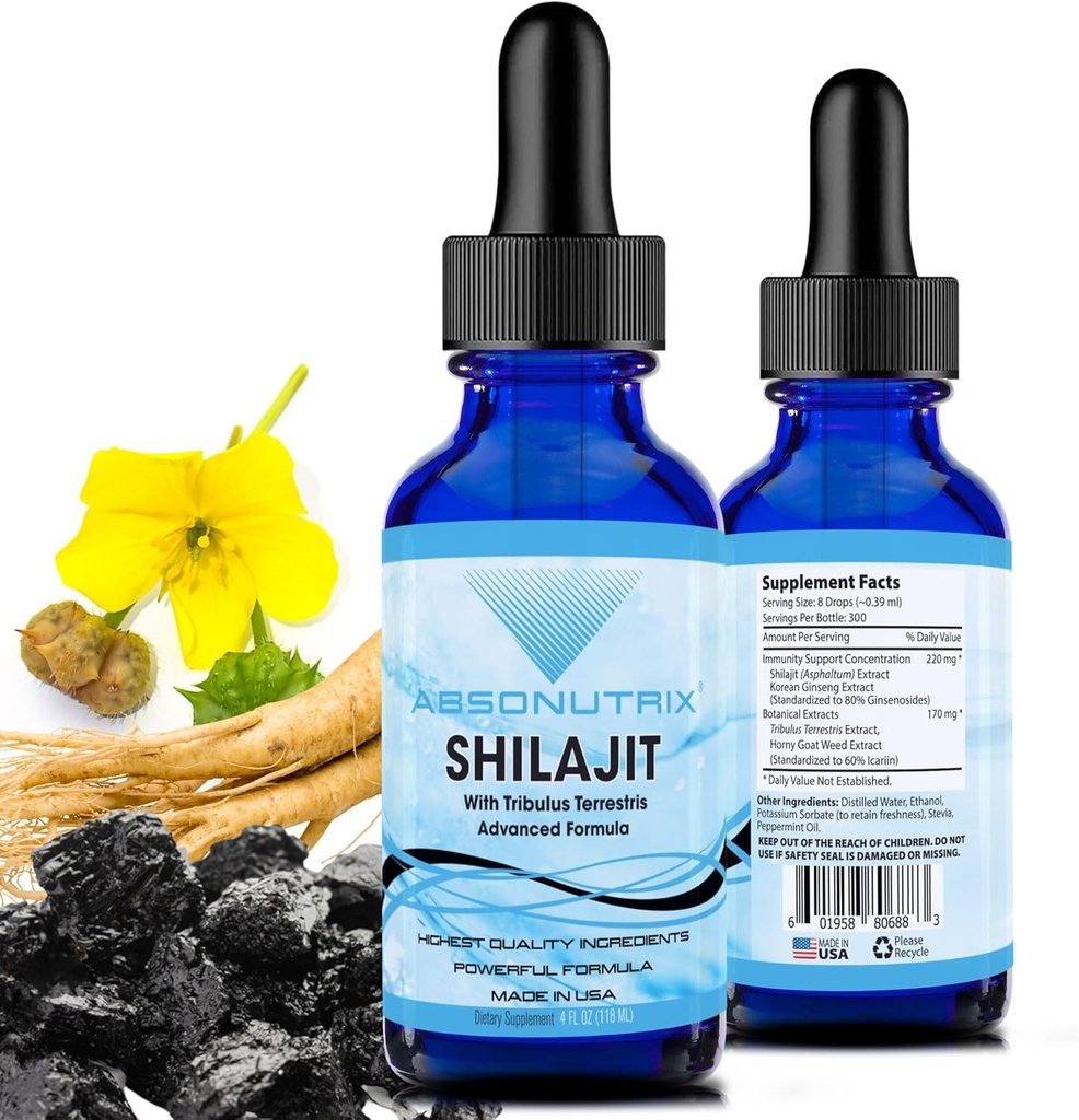 Absonutrix Shilajit with Tribulus Terrestris 390 mg, 4 Oz Liquid, 300 Hizmet, ABD'de Yapıldı, Hızlı Aborpsiyon, Kalite Potent Malzemeler, Non-GMO, GMP sertifikalı Tesis, Cruelty-Free Products