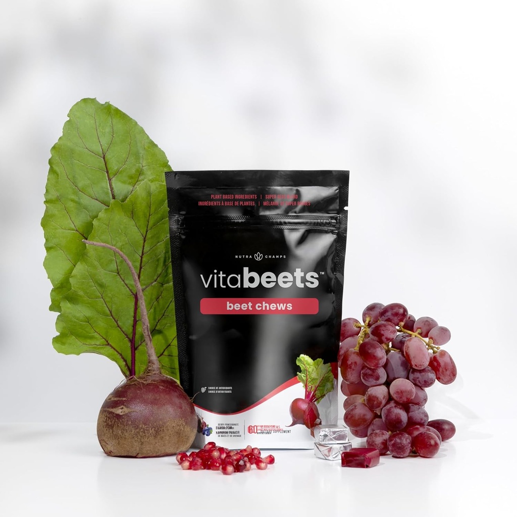NutraChamps Beet Chews - Potent 750 mg Arıt Kökü - Kalp Chews - Kan Akış & Circulation Support Supplement - Super Reds Mix - Beet Root Gummies Alternative - 60 Soft Chew