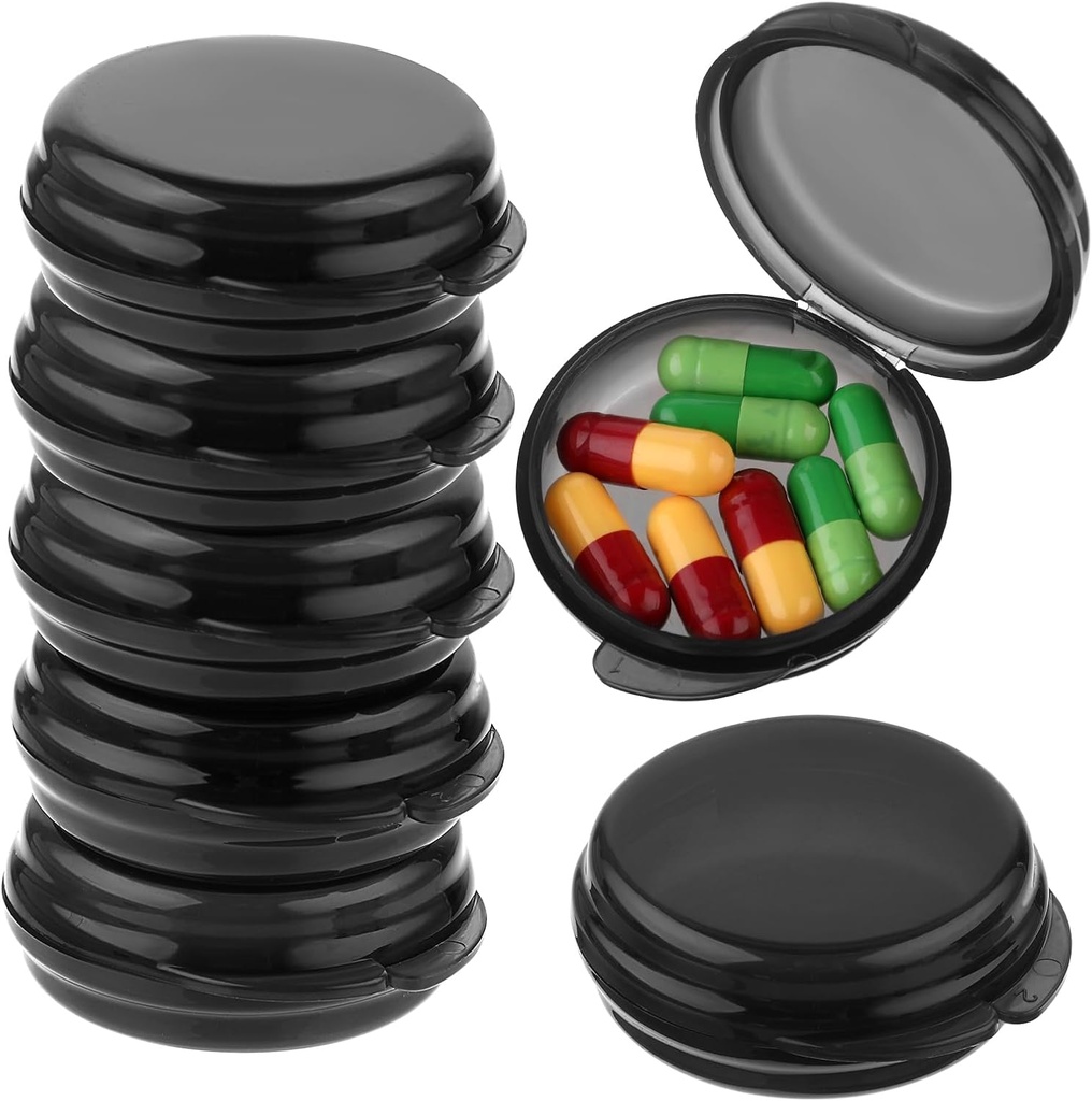 Küçük Pill Box, Travel Round Pill Case, Portatif Tıp Pill Konteyner Sahibi, Daily Mini Pill Organizer For Purse Pocket İlaçları Balık Yağı Tamamlamak (Black, 7 Creation)