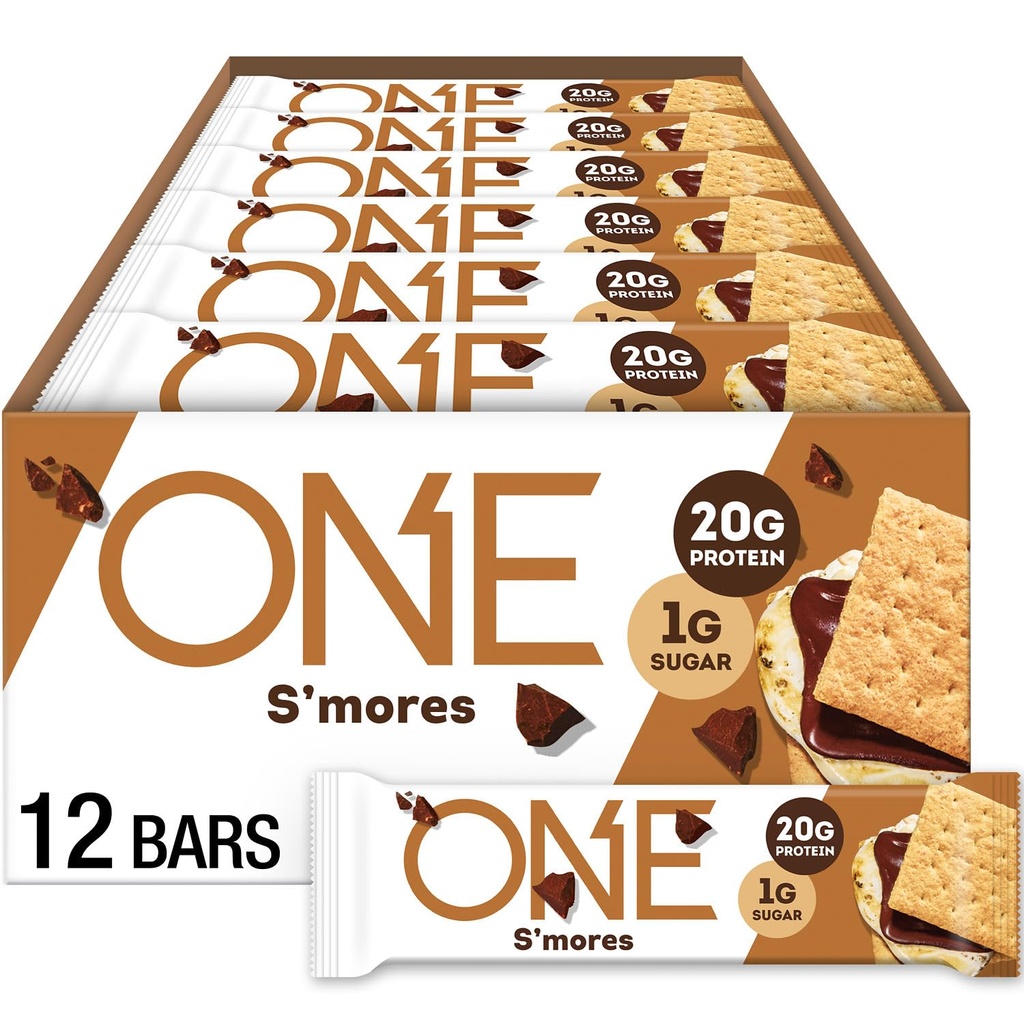 BİR Protein Barları, Smores, Gluten Free with 20g Protein and 1g Sugar, Pantry Staples, 2.12 oz (12 Kont), Ambalaj Vary