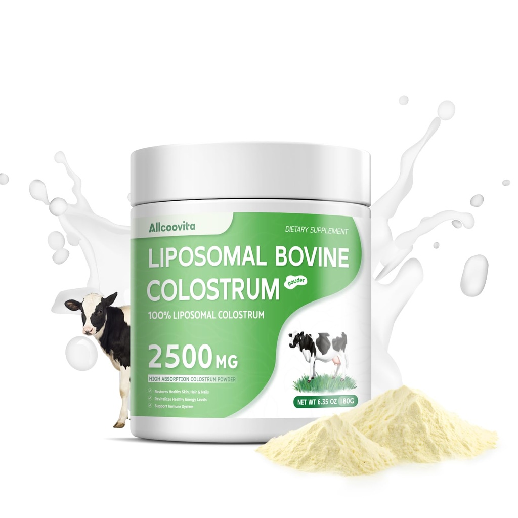 Liposomal Bovine Colostrum Powder - Pure Bovine Colostrum for Humans - Grass Fed Colostrum Supplement for Gut Support, Immune Health and Hair Growth,72 Μερίδες ανά μπουκάλι.180g/6.35 oz