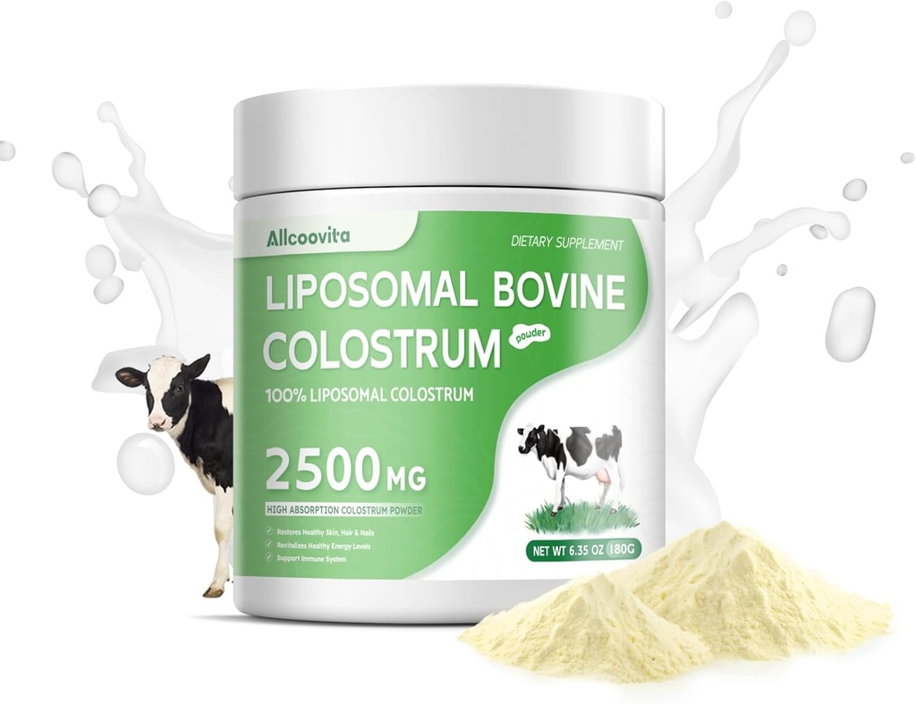 Liposomal Bovine Colostrum Toz - Insanlar için Saf Bovine Colostrum - Gut Support için Grass Fed Colostrum Supplement, Immune Health and Hair growth,72 Şişe başına servisler.180g/6.35 ozz