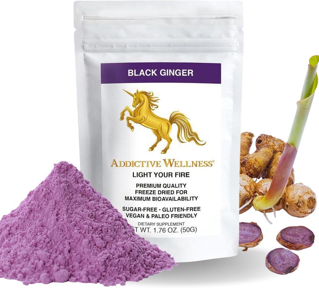 Addictive Wellness Thai Black Ginger for Men, Thai Ginger Supplement to Support Energy Metabolism, Endurance & Performance, Freeze Dried Black Ginger Powder, 50 Grams (1.76 Ounce), Vegan & Paleo