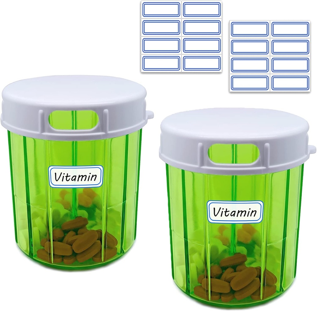 Pill Organizer 4 Karşılaştırmalı Pill Membran Büyük Portre Pill Box Aylık Tıp Piller, Balık Yağları, Vitaminler, Tamamlar (Pill Case 2 Pack Self Yapıştırıcı Etiketler)