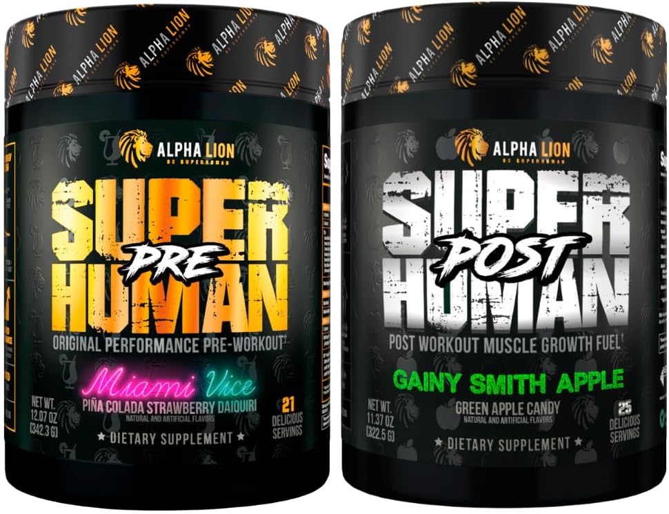 ALPHA LION Superhuman Pre Workout Toz & Post Workout Recovery Sche (Miami Vice & Winy Smith Apple)