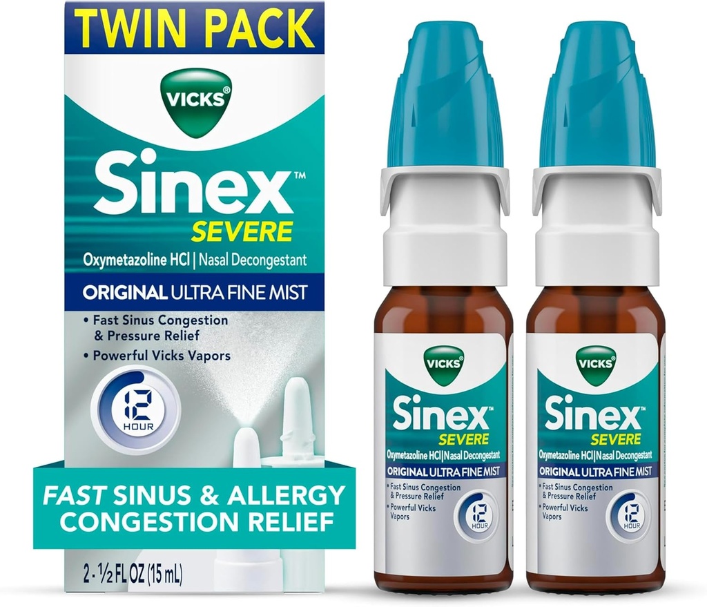 Vicks Sinex SEVERE Alerji & Sinus Nasal Mix, Original Ultra Fine Mist, Decongestant Tıp, Soğuk veya Alerji nedeniyle Nasal Congestion'tan Yardım, Sinus Baskısı