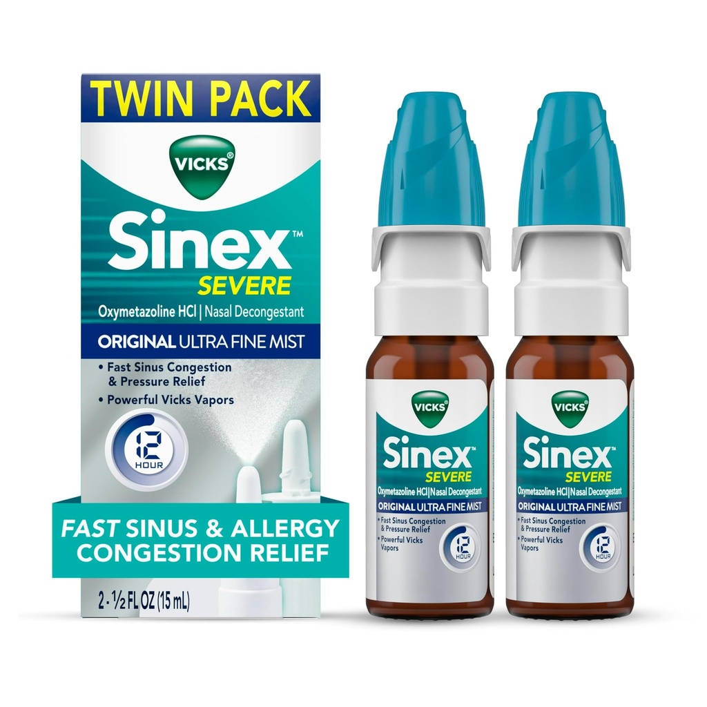 Vicks Sinex SEVERE Alerji & Sinus Nasal Mix, Original Ultra Fine Mist, Decongestant Tıp, Soğuk veya Alerji nedeniyle Nasal Congestion'tan Yardım, Sinus Baskısı