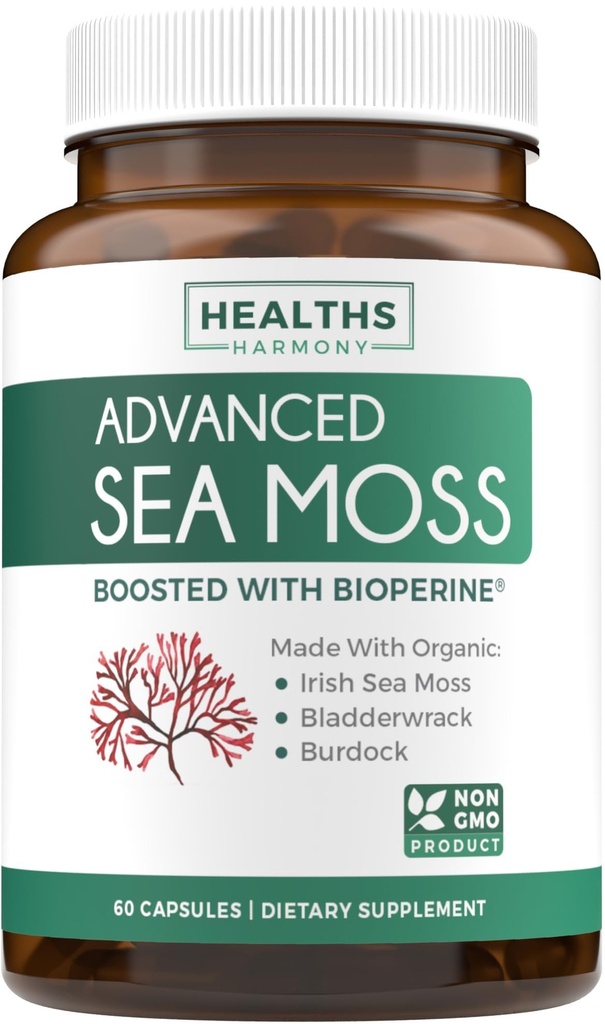 Organik İrlandalı Deniz Moss Capsules – Organik Deniz Moss Capsules ile Bladderwrack Burdock Kökleri ve Siyah Pepper İnterasyonunu Geliştirdi - Vegan Non-GMO & Made in the USA (1Ay Supply)