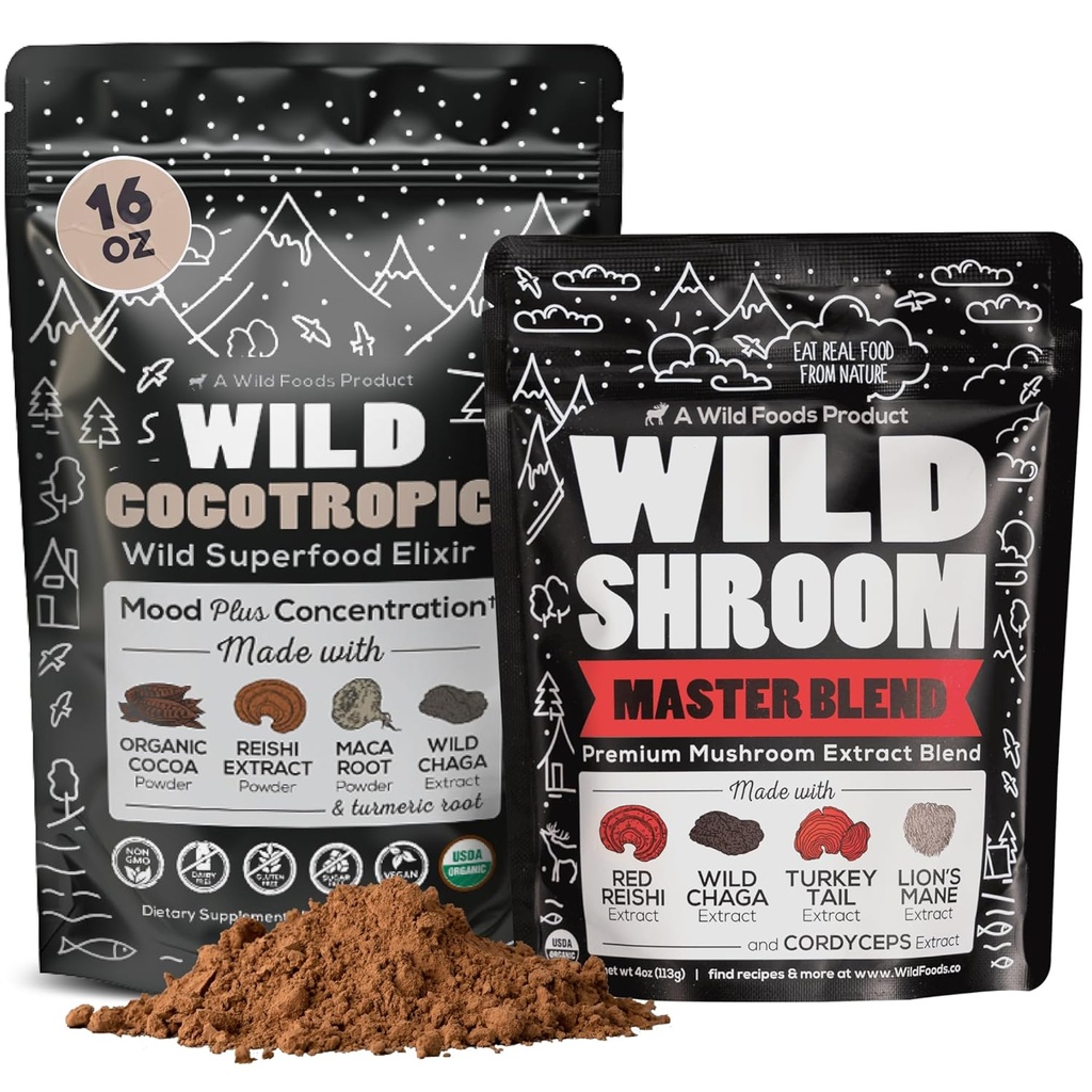 Cocotropic Organik Mushroom Cacao Mix (16oz) & Master Mushroom Mix (4oz) Enerji ve Ruh Clarity için Grafik