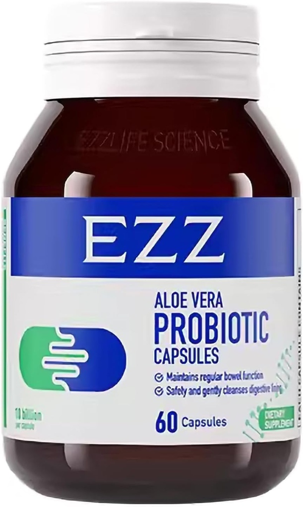 EZZ Aloe Vera Probiyotik | Contains Australian Aloe Vera, Cassia ve Digestive enzimler, Four probiyotikleri ekleyin. | Gut Health ve Digestion, No More Constipation | 60 Capsules