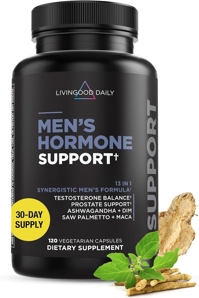 Lifeood Daily Men's Hormon Support Supplement for Vitality & Balance, 14-in-1 testosteron ATM for Men with Ashwagandha, Maca, DIM, çinko, Saw Palmetto, Vitamin B12 & More, Vegan, 120 Capsules
