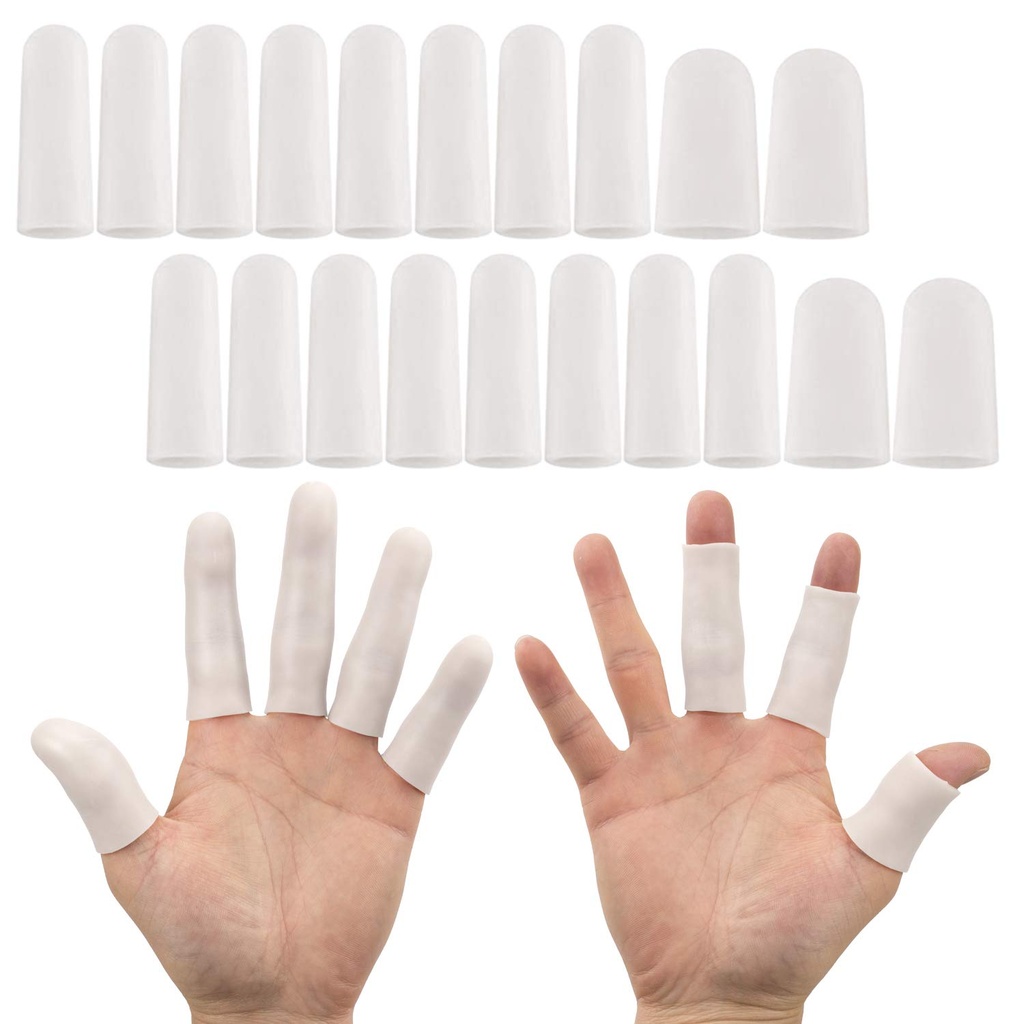 ANCIRS Gel Finger Support Protector Gloves, Gel Finger Cots / Covers - Διαφορετικά μεγέθη Σιλικόνη Δακτυλίδια για τα χέρια θραύσης, Eczema δέρμα (20pcs λευκό)