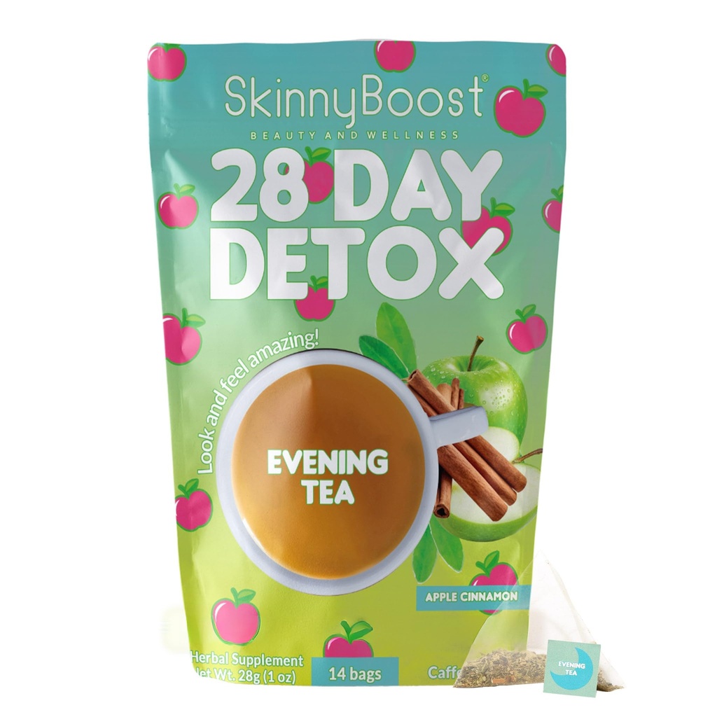 Skinny Boost Evening Detox Tea-APPLE CINNAMON -14 Tea Bag Total, Supports Detox and Cleanse, Bloating, 100% All Natural, Vegan, GMOB