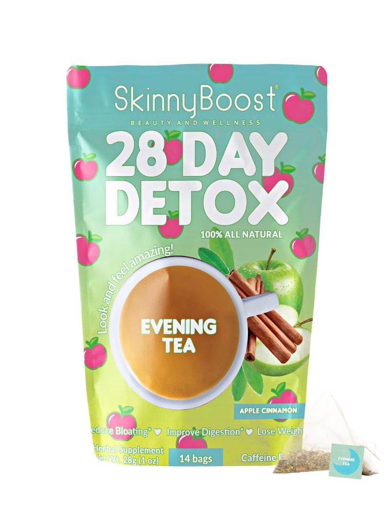 Skinny Boost Evening Detox Tea-APPLE CINNAMON -14 Tea Bag Total, Supports Detox and Cleanse, Bloating, 100% All Natural, Vegan, GMOB