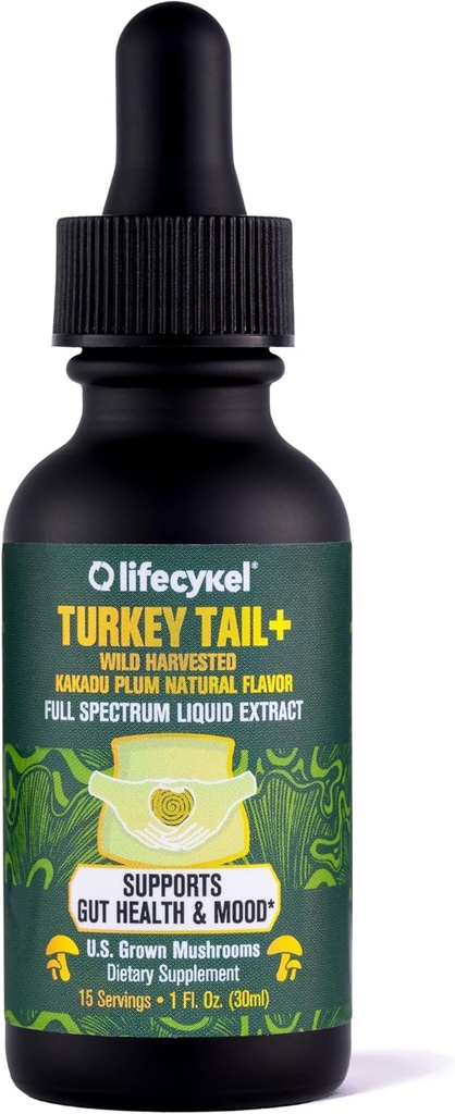 Life Cykel - Turkey Tail Mushroom Liquid Extract with Kakadu Plum - Immune Support & Digestive Health Prebiotic Supplement - Vegan, Non-GMO και Gluten Free - 1 Fl Oz