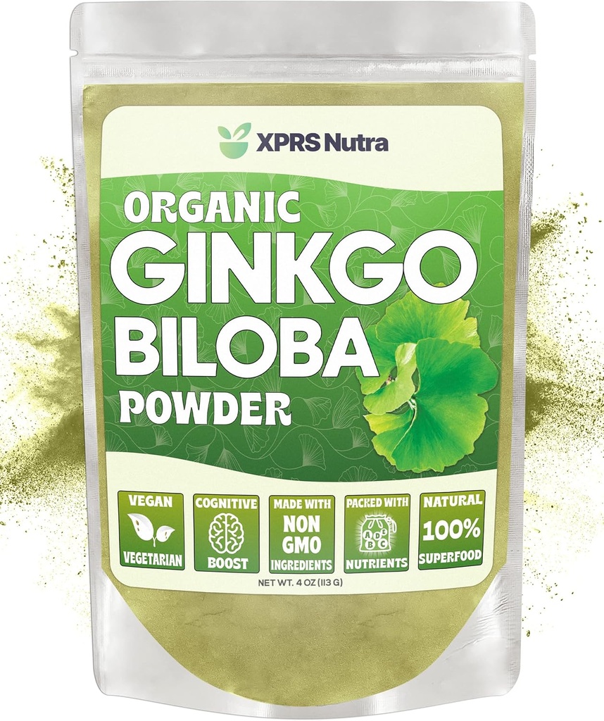 XPRS Nutra Organic Ginkgo Biloba Powder - Gingko Biloba Συμπληρώματα για Γνωστοποίηση - Vegan Friendly Ginkoba Biloba Organic - Ασυλία Ενίσχυση Ginkgo Biloba Σκόνη (4 oz)