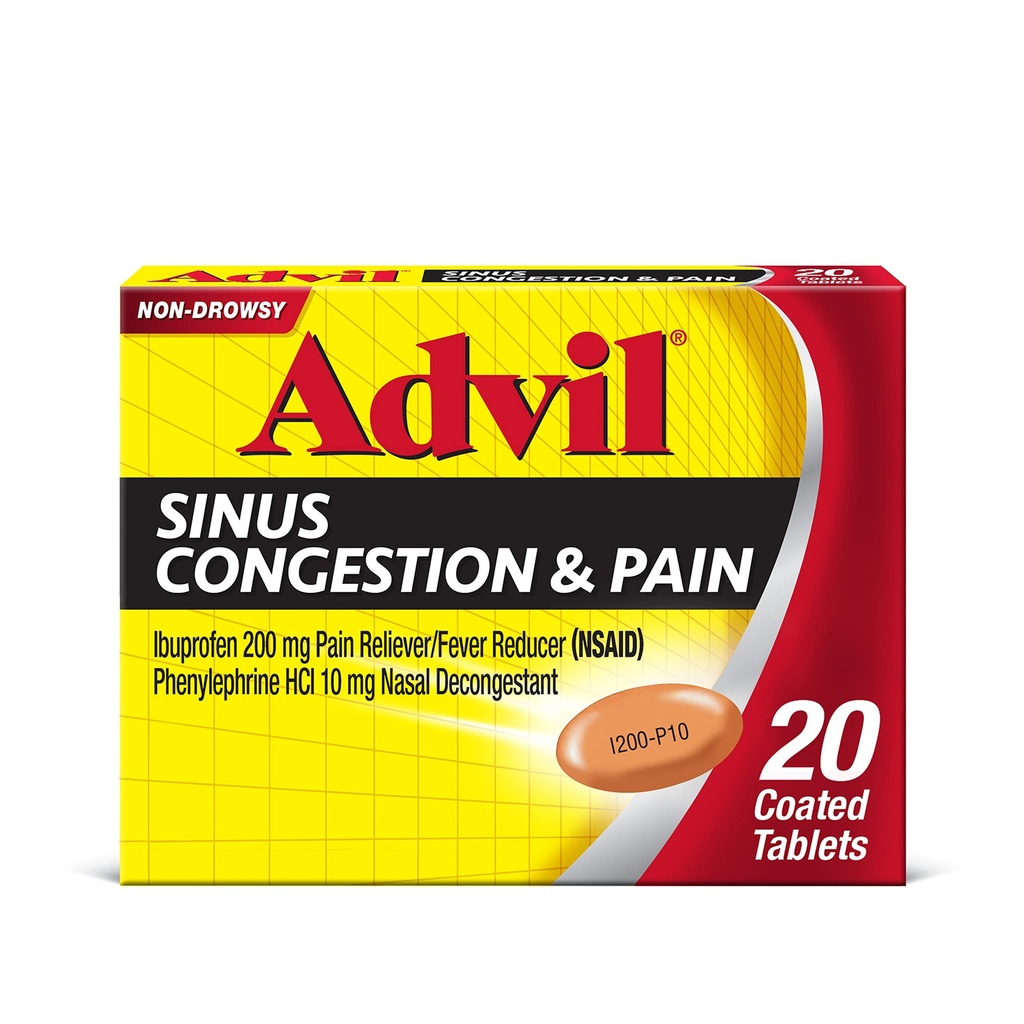 Advil Sinus Confusion and Pain, Sinus Relief Medicine, Pain Reliever και Fever Reducer με Ibuprofen και Phenylefrine HCl - 20 Επικαλυμμένα δισκία