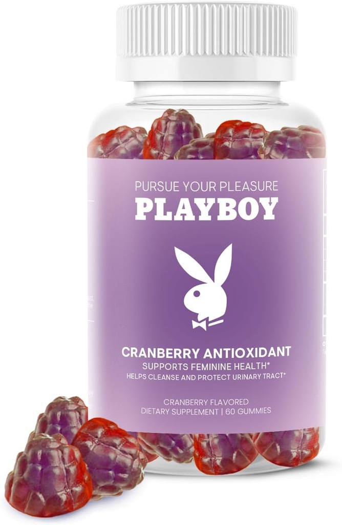 Playboy - Kadın için Feminine Health Cranberry Antioksi Gummies (60 Kont - Cranberry) Antioksit Tract Health, Vaginal Odor ve Ph Balance – Non GMO, Vegan Gummy