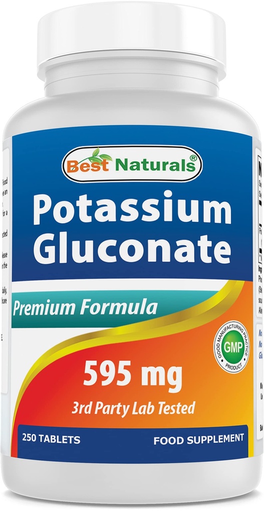 Best Naturals Γλυκονικό κάλιο Συμπλήρωμα 595 Mg δισκίο, 250Count
