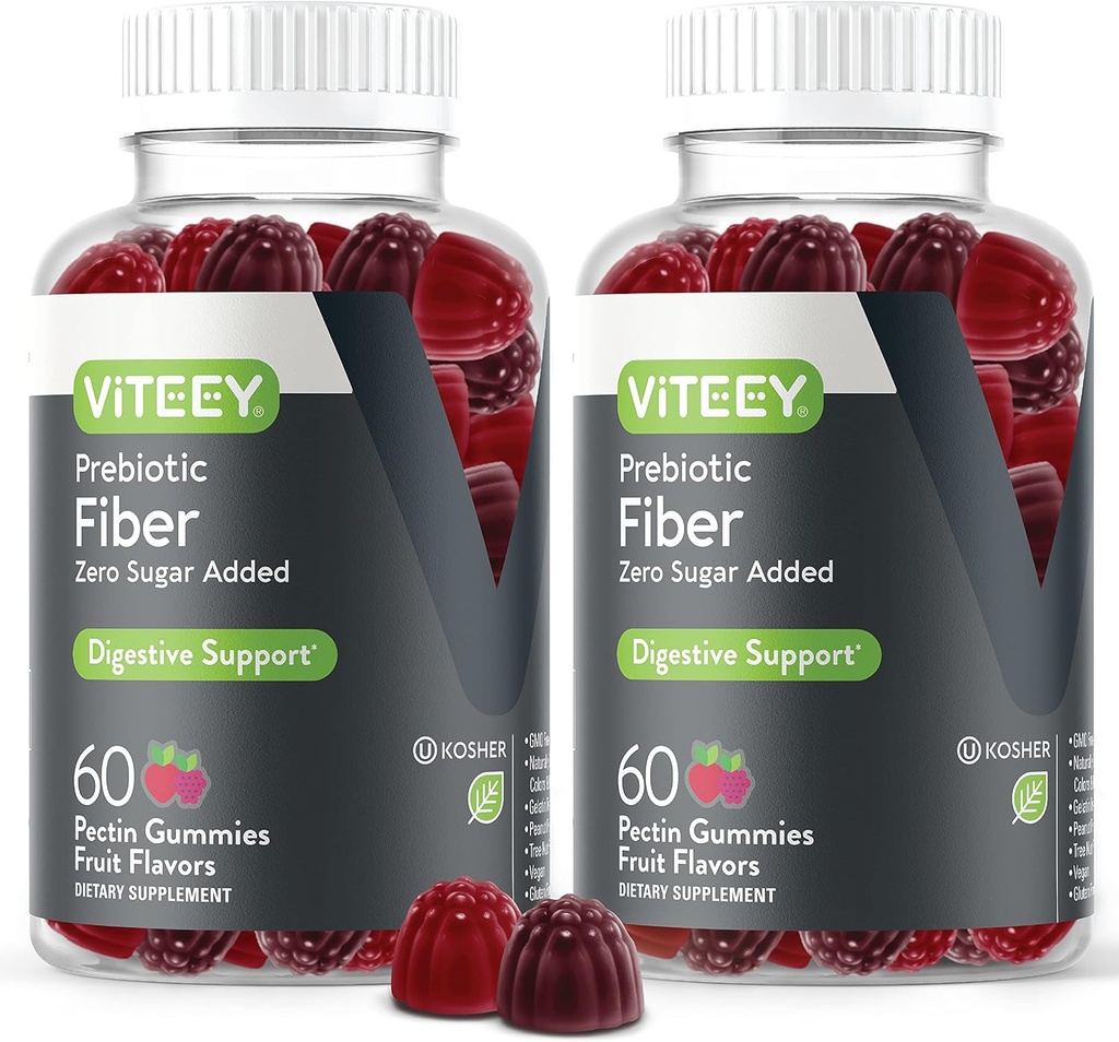 VITEEY Prebiyotik Fiber Gummies for Yetişkinler, 4g - Gut Health & Digestive ► Fiber Supplement Gummies - Zero Sugar eklendi, Vegan, Gluten-Free - 120 Count Count