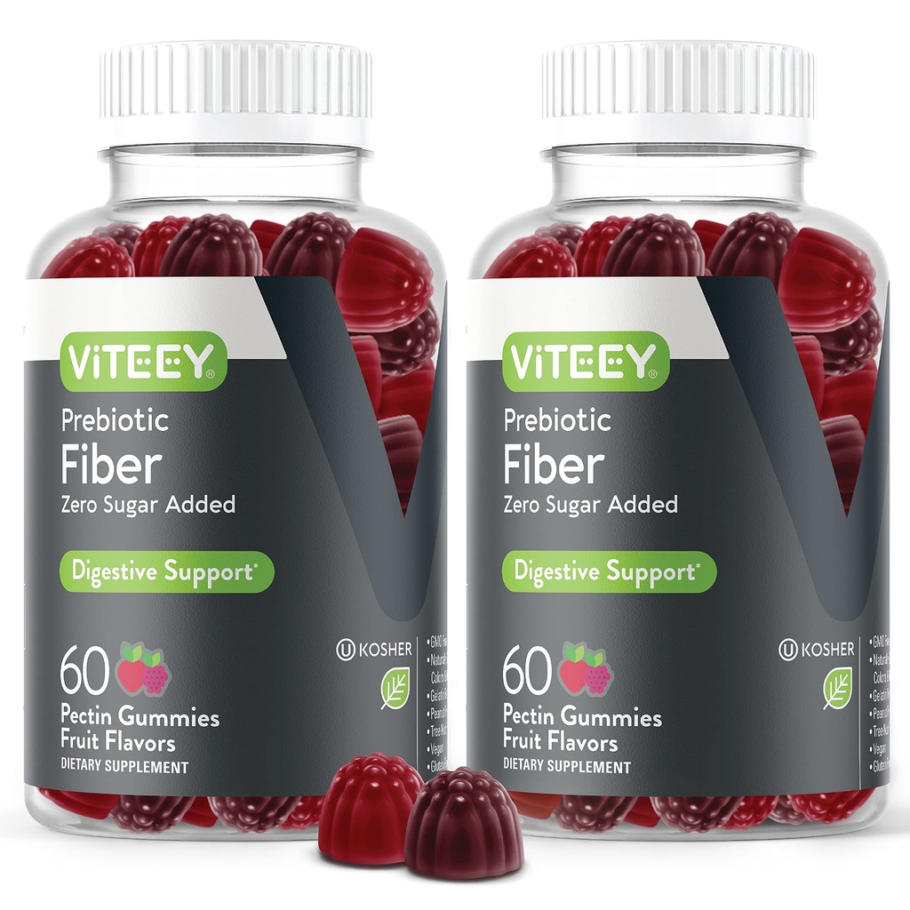 VITEEY Prebiyotik Fiber Gummies for Yetişkinler, 4g - Gut Health & Digestive ► Fiber Supplement Gummies - Zero Sugar eklendi, Vegan, Gluten-Free - 120 Count Count
