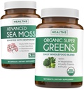 Irish Sea Moss & Organic Super Greens (2-Month Supply) Moss & Greens Combo - Organic Irish Seamoss - Raw Vegan Superfood (120 Caps) & Organic Greens Powder with 28 Fruits & Vegetables (120 Caps)