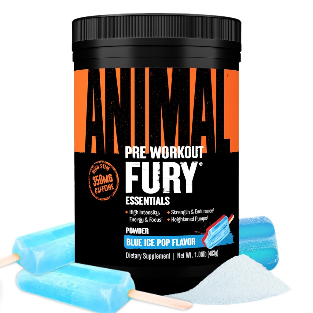 Animal Fury Pre Workout Toz – Blue Ice Pop, 350 mg Caffeine, BCAA Platinum, 2g Alanine, Citrulline & Tyrosine, Energy, Focus, Strength, Endurance, Preworkout for Men & Women, 30 Services