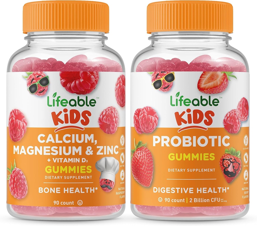 Lifeable Food Magnezyum & çinko Kids + Probiyotik 2 Milyar CFU Kids, Gummies Sche - Great Tasting, Vitamin Supplement, Gluten Free, GMO Free, Chewable Gummy