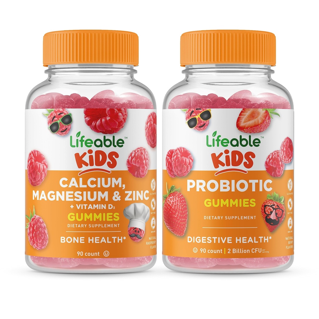 Lifeable Food Magnezyum & çinko Kids + Probiyotik 2 Milyar CFU Kids, Gummies Sche - Great Tasting, Vitamin Supplement, Gluten Free, GMO Free, Chewable Gummy