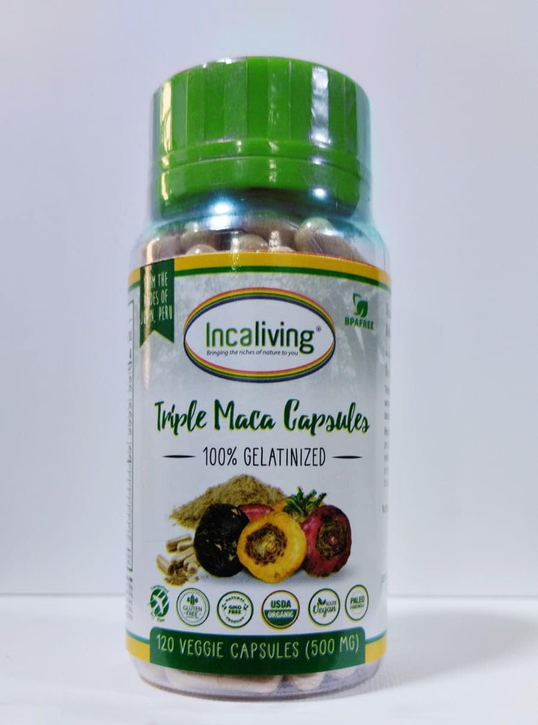 Proaliving- Triple maca Capsules 120ct. Real Peruvian maca Easy to take on the go before a Work Out or at the Start of Your Day
