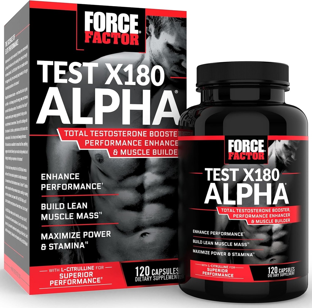 Force Factor Test X180 Alpha testosteron ATM for Men, testosteron Supplement with Patented Fenugreek & L-Citrulline to Support Lean Muscle, Strength, Energy, Power & Performance, 120 Capsules