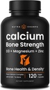 Calcium Supplement for Bone Strength | Plant Calcium Citrate + Vitamin D3, K2, Magnesium, Zinc, Potassium, Boron & Strontium | Premium Extra Strength Bone Health & Density Complex | 120 Vegan Capsules
