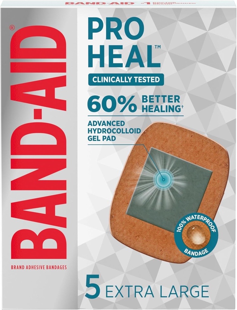 Band-Aid Brand Pro Heal Hydrocolloid Gel Pads, Επιπλέον Μεγάλοι Αδιάβροχοι Επιδέσμοι για Καλύτερη Θεραπεία Μικρών Τραυμάτων, Στείρα Πρώτων Βοηθειών, 5 ct