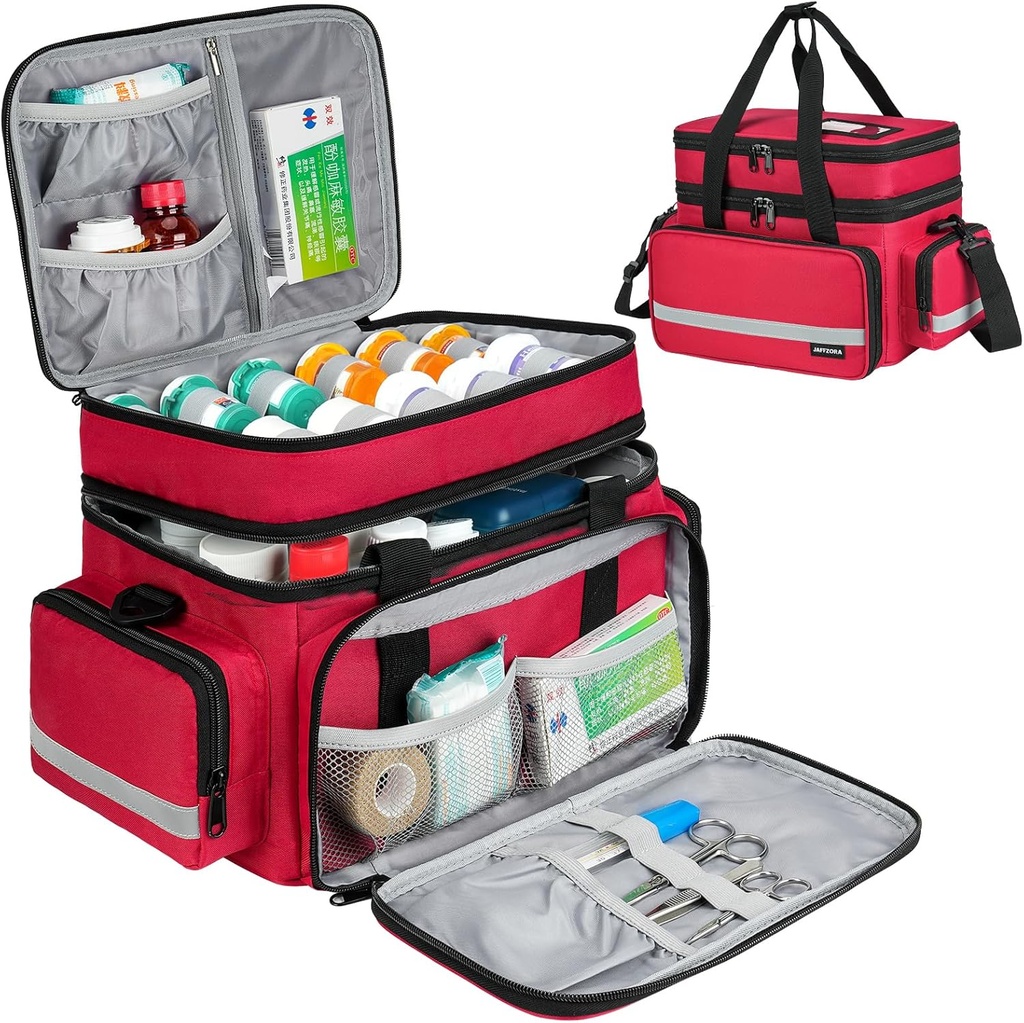 Büyük Pillter Şişe Organizer, Çift Katmanlar Tıp Depolama Bag, Lockable Surfaces ve Omuzlu Strap ile, Prescription Şişes, Vitamins & Medical Materials, Red (Bag Only)