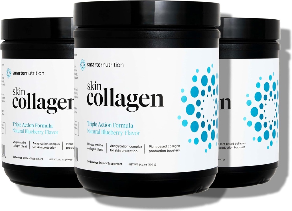 SMARTERNUTRITION Marine Collagen - Τύπος 1 & 3 Πεπτίδια με βότανα Αντιοξειδωτικά για την υγεία του δέρματος και των μαλλιών - Βιταμίνη E & C, Πράσινο Τσάι, Berry Powder, Quercetin - (60 Servings (Pack of 3))