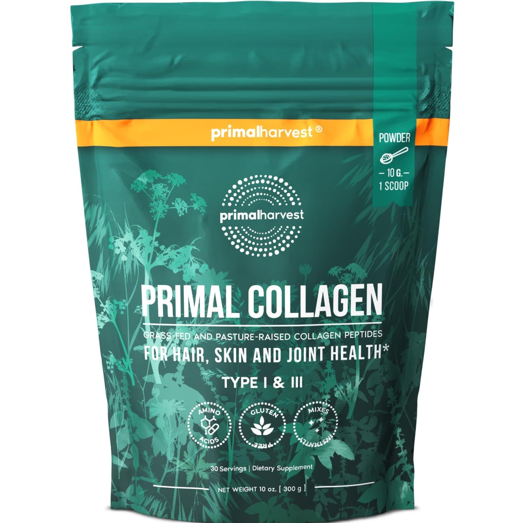 Kadınlar veya Erkekler için Primal Collagen Toz Tipi I & III, 10 Oz Collagen Protein Toz Saç, Skin, Nails (Single, Original)
