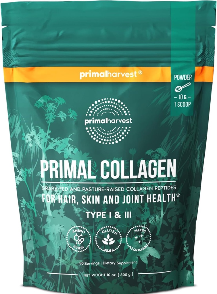 Kadınlar veya Erkekler için Primal Collagen Toz Tipi I & III, 10 Oz Collagen Protein Toz Saç, Skin, Nails (Single, Original)