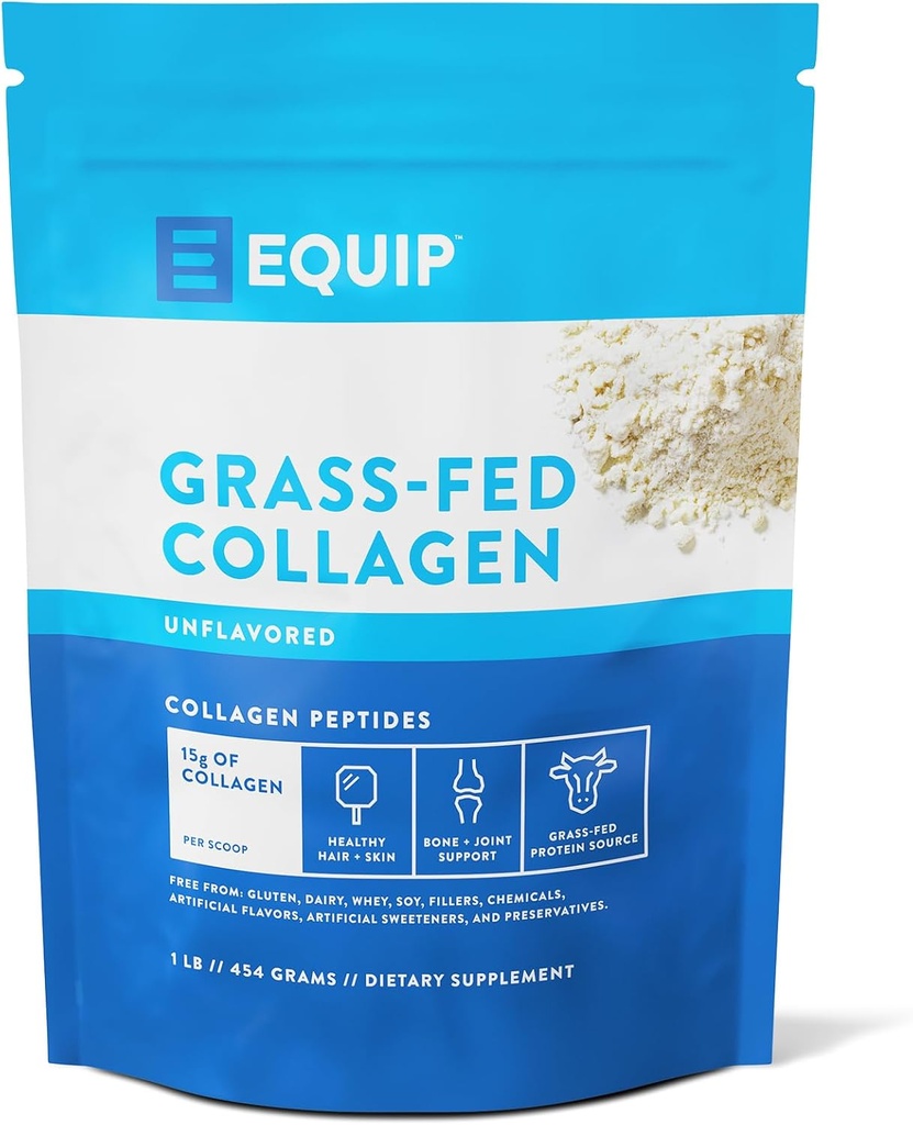 Equip Foods Grass Fed Collagen Toz | Hydrolyzed Bovine Collagen, with Gran Acids | Prime Beef Collagen for Health Joints, Skin & Nails | Non-GMO, Paleo Friendly | 30 Hizmet, Unflavored