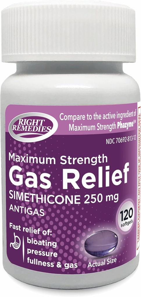 Gaz Yardımı Maksimum Güçlü, Simethicone 250 mg, (120 Softgels), Gaz, Bloating, Fullness, Painful Discomfort, Maksimum Güçlü Phazyme Aktif Malzemelerle Karşılaştırıldığında