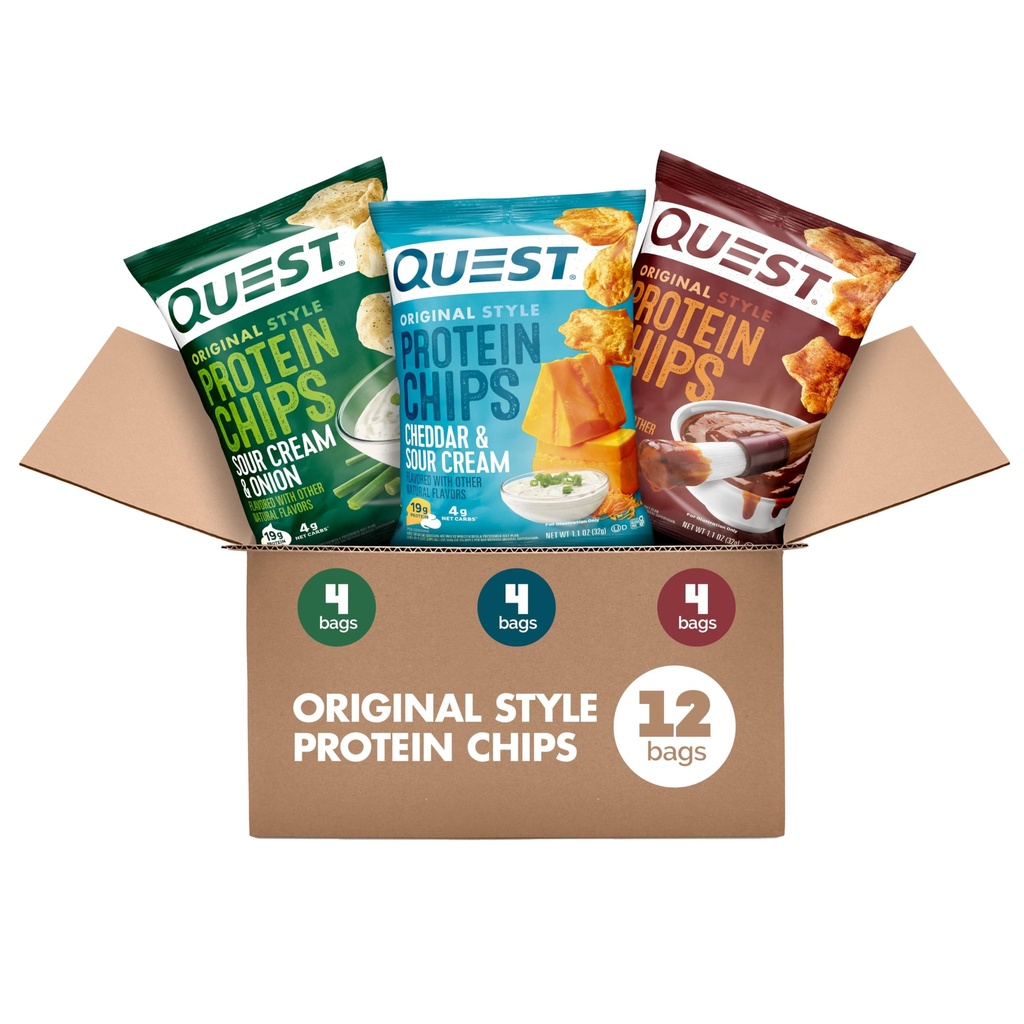 Beslenme proteini Chips Çeşitli Paketi, Barbekü, Cheddar & Sour Cream, Sour Cream & Onion, Yüksek Protein, Low Carb, 1.1 oz (Paddar 12)