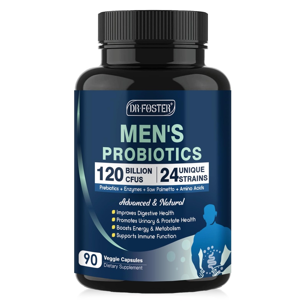 Erkekler için Probiyotikler Sağlığı, 120 Milyar CFUs Erkekler Probiyotik with Digestive Enzymes & Prebiyotiks & Saw Palmetto & Cranberry for Gut, Prostate & Urinary Tract Health, Raf Stable, 90 Capsules