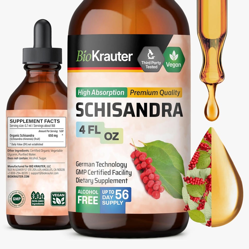 BIO KRAUTER Schisandra Berry Drops - Natural Schisandra Supplement for Mood Support - Alkol & Sugar Free Extract - 4 Fl.Oz.