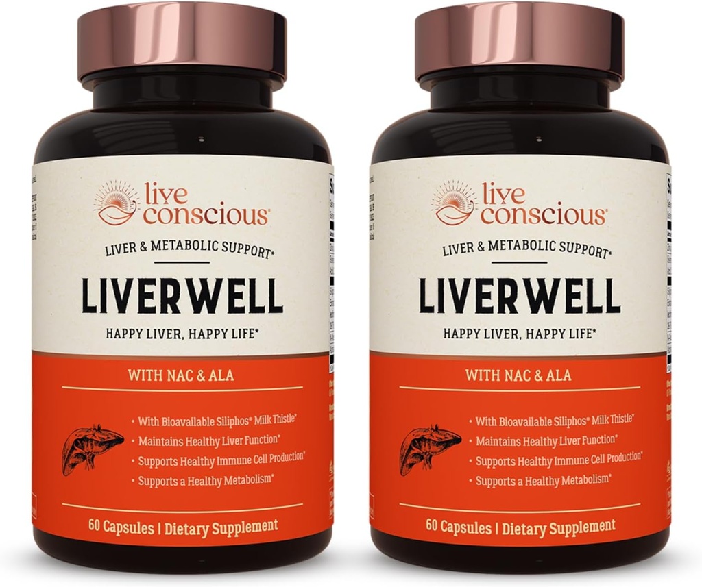 LiverWell Liver Cleanse, Rejuvenation, Μεταβολική Υποστήριξη - Συμπλήρωμα ήπατος για την ηπατική υγεία w/Highly Bioδιαθέσιμο εκχύλισμα γαϊδουράγκαθου γάλακτος, N-Acetyl Cysteine, Alpha Lipoic Acid, Zinc, Selenium - 2 Pack