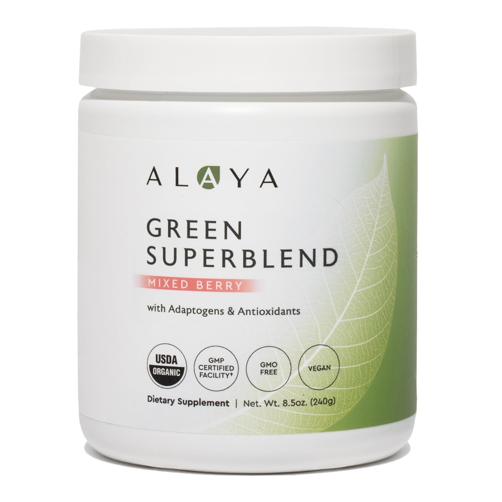 Alaya Organik Super Greens Toz - Premium Green Juice Superfood Supplement Toz - Adaptogens, Antioksis & Probiyotiks Meeting - USDA Organic, Non-GMO, Vegan - 30 Hizmet (Mixed Berry)